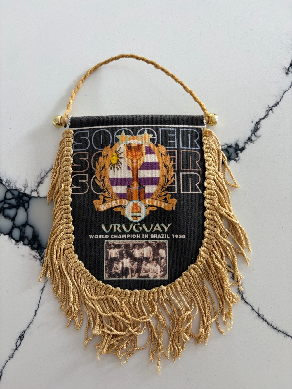 Uruguay World Cup Soccer Pennant with Gold Fringe